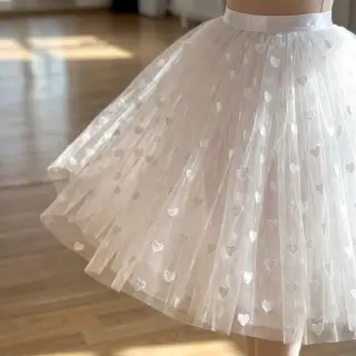 Tüll TÜTÜ Flock shiny hearts offwhite