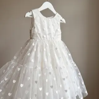 Tüll TÜTÜ Flock shiny hearts offwhite