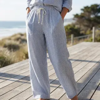 Lenvászon pamuttal Stripe jeans