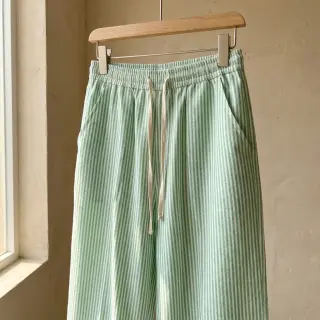 Lenvászon pamuttal Stripe dark green
