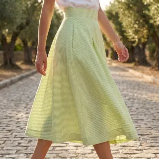 Lenvászon pamuttal Stripe lime
