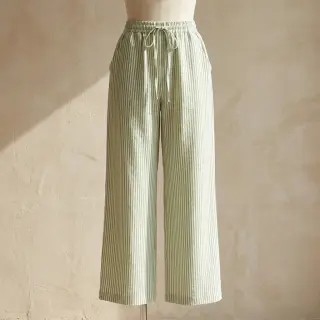 Lenvászon pamuttal Stripe green