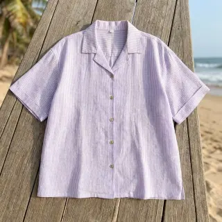 Lenvászon pamuttal Stripe purple