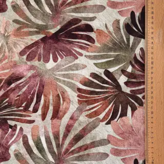 Dekorációs anyag SLUB Leaves burgundy digital print