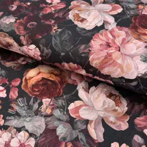 Dekorációs anyag SLUB Bouquet burgundy digital print
