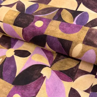Dekorációs anyag SLUB Abstract flowie aubergine digital print