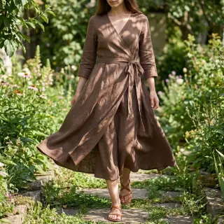 Viszkóz lenvászonnal WASHED light brown