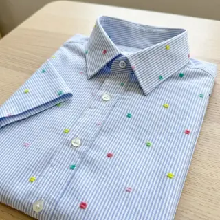 Pamutvászon DOBBY Stripe and dotty blue