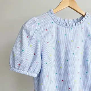 Pamutvászon DOBBY Stripe and dotty blue