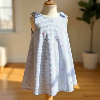 Pamutvászon DOBBY Stripe and dotty blue