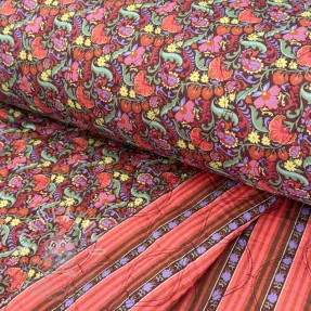 Pamutvászon VOILE STEPPED Paisley flowers brown digital print