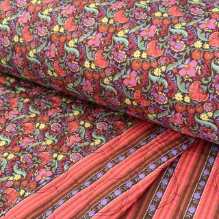 Pamutvászon VOILE STEPPED Paisley flowers brown digital print