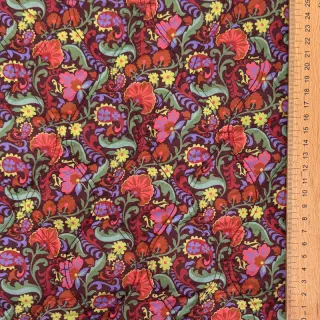 Pamutvászon VOILE STEPPED Paisley flowers brown digital print
