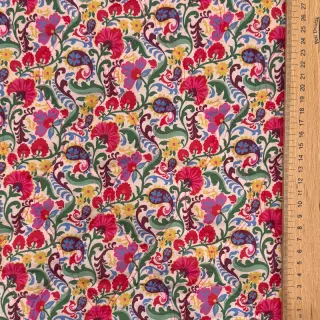 Pamutvászon VOILE STEPPED Paisley flowers white digital print