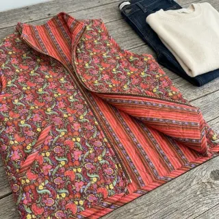Pamutvászon VOILE STEPPED Paisley flowers brown digital print