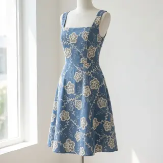 Pamutvászon JEANS EMBROIDERY Flora design D