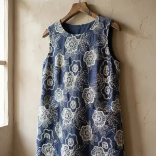 Pamutvászon JEANS EMBROIDERY Niva design A