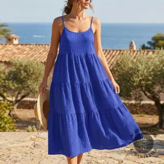 Pamutvászon SMOGGED EMBROIDERY cobalt