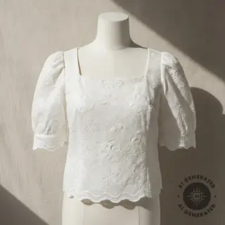 Pamutvászon EMBROIDERY Catchy Flowy white
