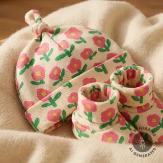 Jersey RIB JENNIFER BOURON Flowers natural pink ORGANIC
