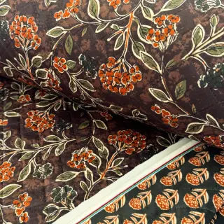 Elasztikus bársony anyag VELVET QUILT Flowers leaves dark brown