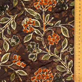 Elasztikus bársony anyag VELVET QUILT Flowers leaves dark brown