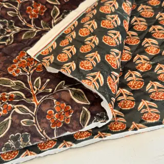 Elasztikus bársony anyag VELVET QUILT Flowers leaves dark brown