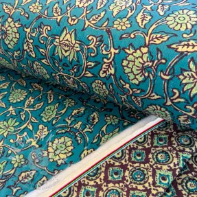 Elasztikus bársony anyag VELVET QUILT Flowers abstract petrol