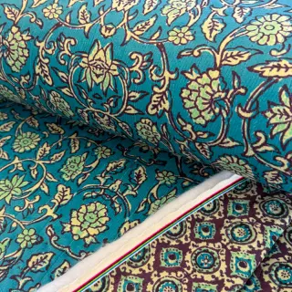 Elasztikus bársony anyag VELVET QUILT Flowers abstract petrol