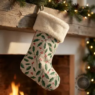 Dekorációs anyag Linenlook Holly branch Xmas