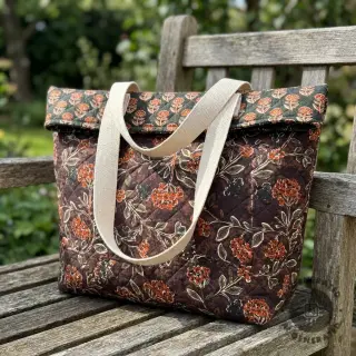 Elasztikus bársony anyag VELVET QUILT Flowers leaves dark brown