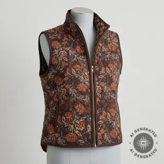 Elasztikus bársony anyag VELVET QUILT Flowers leaves dark brown