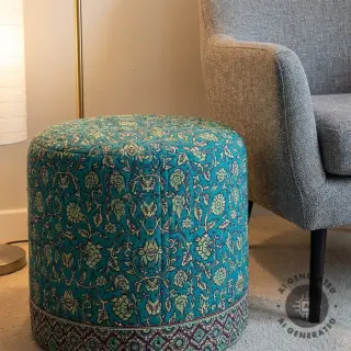 Elasztikus bársony anyag VELVET QUILT Flowers abstract petrol