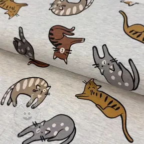 Jersey Lazy cats ecru melange