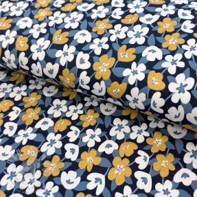 Jersey GLITTER Flowers navy