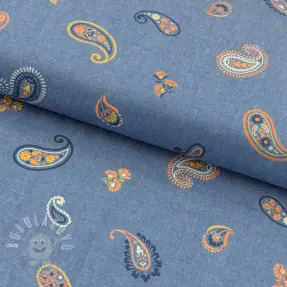 Pamutvászon JEANS Paisley blue shadow