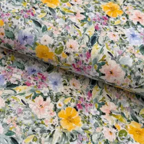 Viszkóz lenvászonnal CREPE Flowers Simi digital print