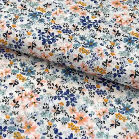 Pamutvászon VOILE Flowers blue digital print