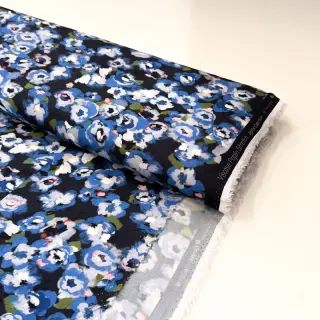 Viszkóz POPLIN STRETCH Painted flowers navy digital print