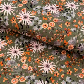 Szabadidő anyag fésült Flowers forest green digital print
