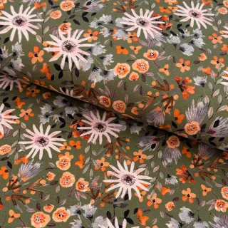 Szabadidő anyag fésült Flowers forest green digital print