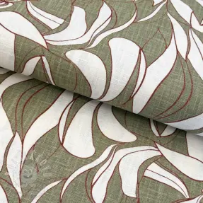Lenvászon pamuttal WASHED Abstract olive