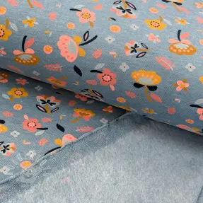Szabadidő anyag fésült Flowers smoke blue melange