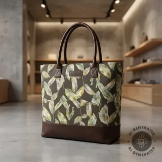 Dekorációs anyag Leaves army green digital print