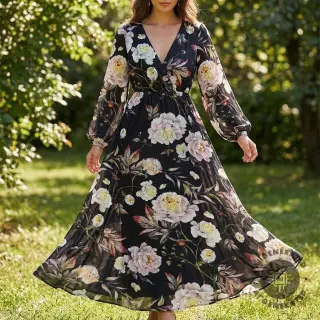 Formális és női anyagok MAGNOLIA STRETCH Flowers bouquet black
