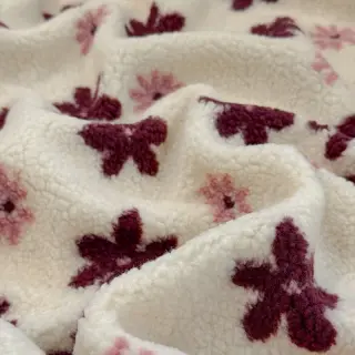 Kabát anyag TEDDY JACQUARD Flowers off white