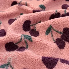 Kabát anyag TEDDY JACQUARD Cherries pink