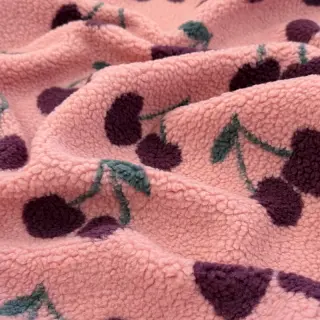 Kabát anyag TEDDY JACQUARD Cherries pink