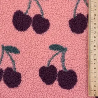 Kabát anyag TEDDY JACQUARD Cherries pink