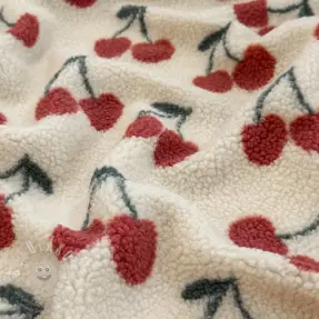 Kabát anyag TEDDY JACQUARD Cherries ecru